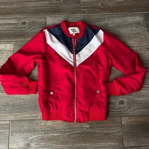 Outer Edge Red White Navy Blue Chevron Bomber Jacket Women's Size‎ S